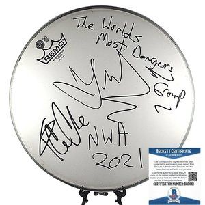 NWA Signed Drumhead Worlds Most Dangerous Group Beckett Ice Cube Yella Autograph